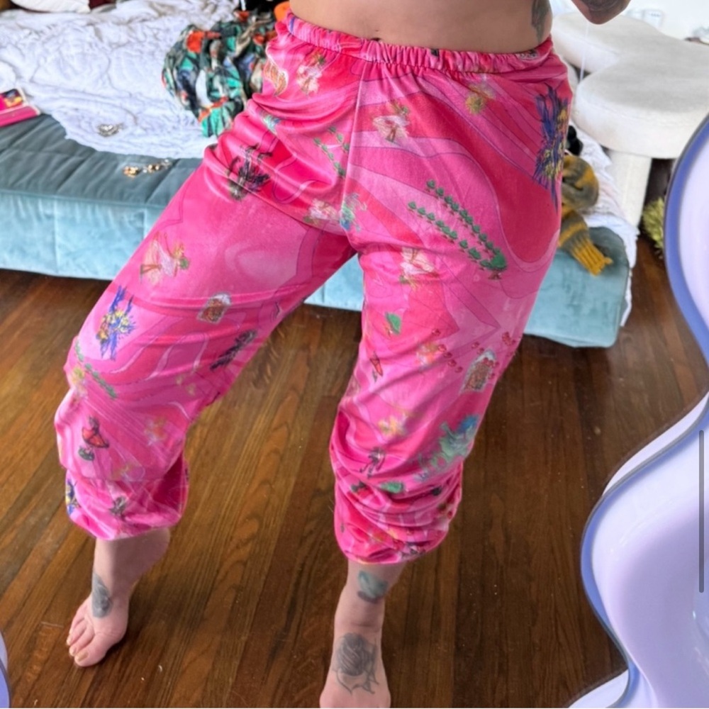 Liberal Youth Ministry hot pink graphic print velour sweatpants